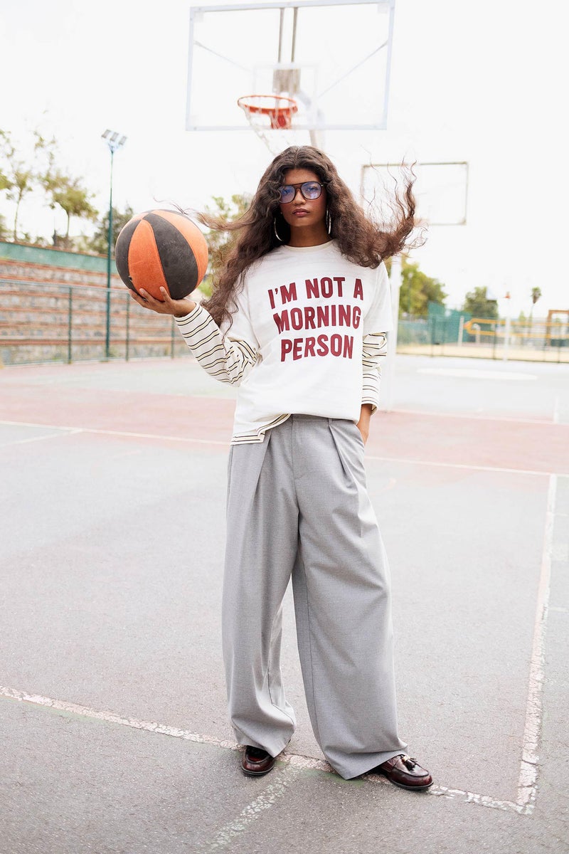 ديفاكتو تيشيرت نص كم اوفر سايز بطبعة شعار برقبة مستديرة - Image 1